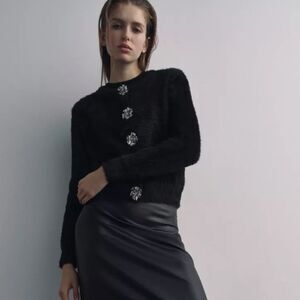 ZARA FUZZY KNIT FAUX FUR JACKET